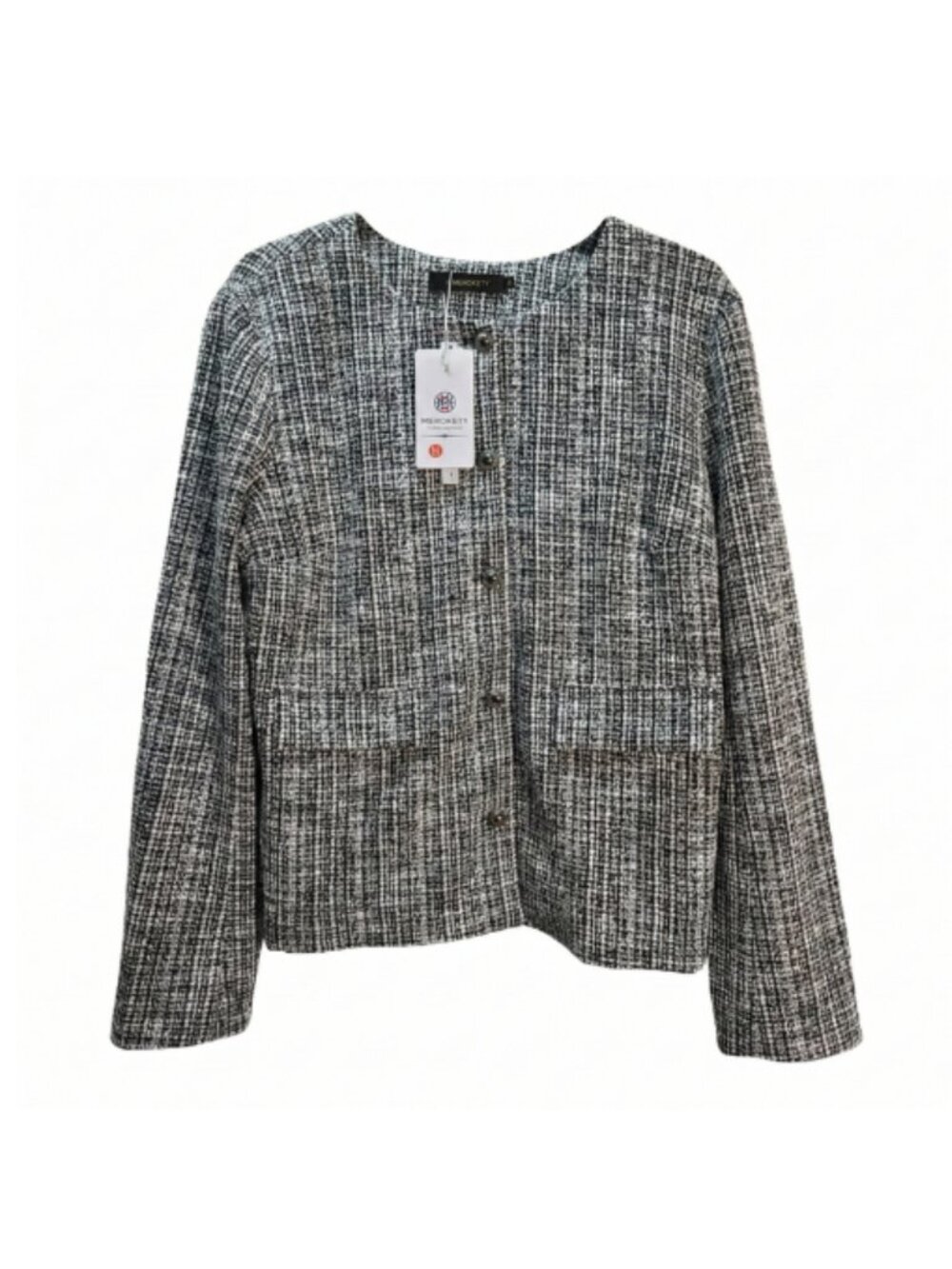 NWT | Merokeety Black & White Tweed Blazer | Silver Button Detail | Size Medium